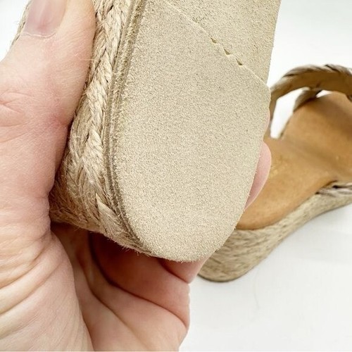 Andre Assous Nolita Braided Raffia & Leather Espadrille Wedge Sandals Gold Trim - Picture 9 of 14
