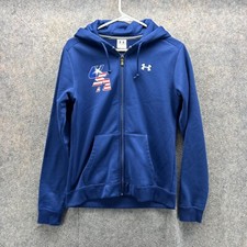 Under Armour Sweater Women Medium Jacket Blue Navy Full Zip Hoodie USA Polyester
