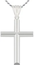 1 1/2in Solid 0.925 Sterling Silver High Polished Cross Pendant Necklace