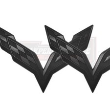 2pcs Black For Corvette C7 Front Rear Emblem Badge 2014-2017 Cross Flag Symbol