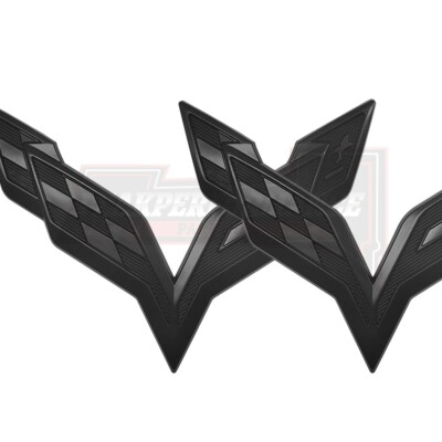 #ad #ad 2pc Gloss Black Corvette C7 Front Rear Emblem Badge 2014 2017 Cross Flag Symbol $20.69
