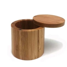 Bamboo Salt Boxes Spice Storage Container w/ Magnetic Swivel Lid 6 oz Cap S-4112