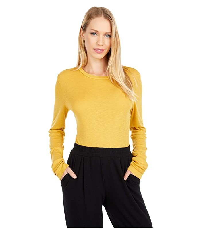 Michael Stars Kristen 1X1 Slub Crew Neck T-Shirt Ochre SZ O/S