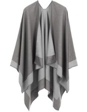 Women's Shawl Wraps Open Front Poncho Cape Oversized Border Design-01-gray