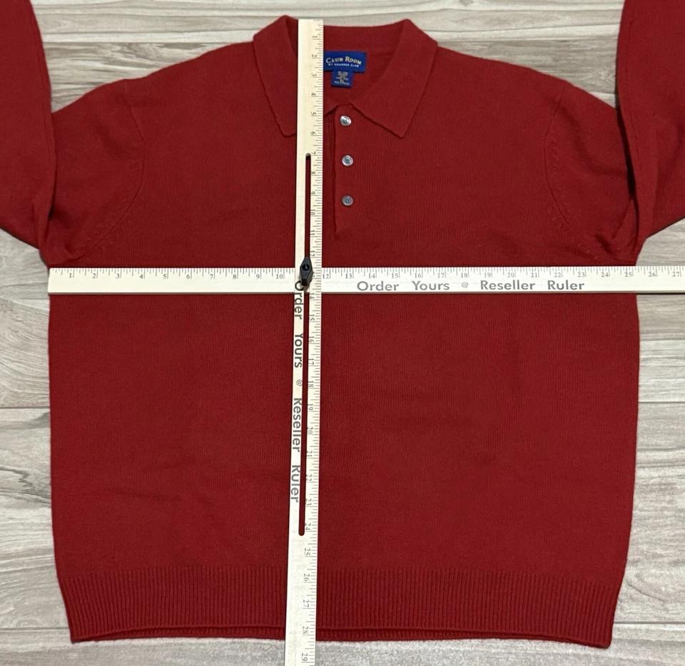 Talla XL - 100% Lana de Cordero Rojo Suéter Con Botones Club Room Por Charter Club Foto 3 de 4
