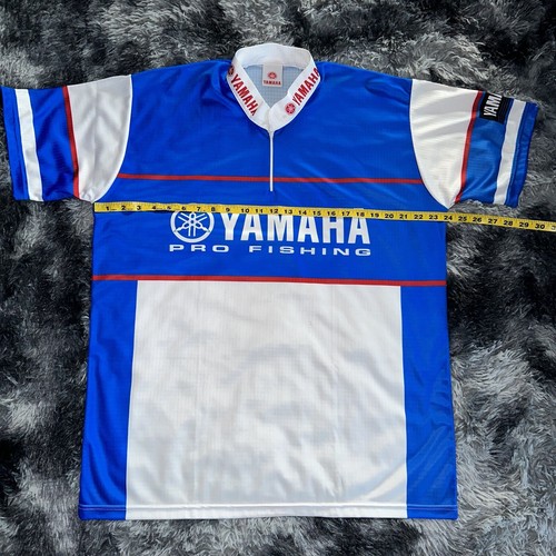 Maglietta da pesca Yamaha da uomo blu bianca professionale quarto da pesca cerniera taglia large - Foto 12 di 13