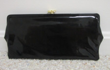 Vintage 60s Black Patent Vinyl Clutch Women's Handbag Ladies Pocketbook