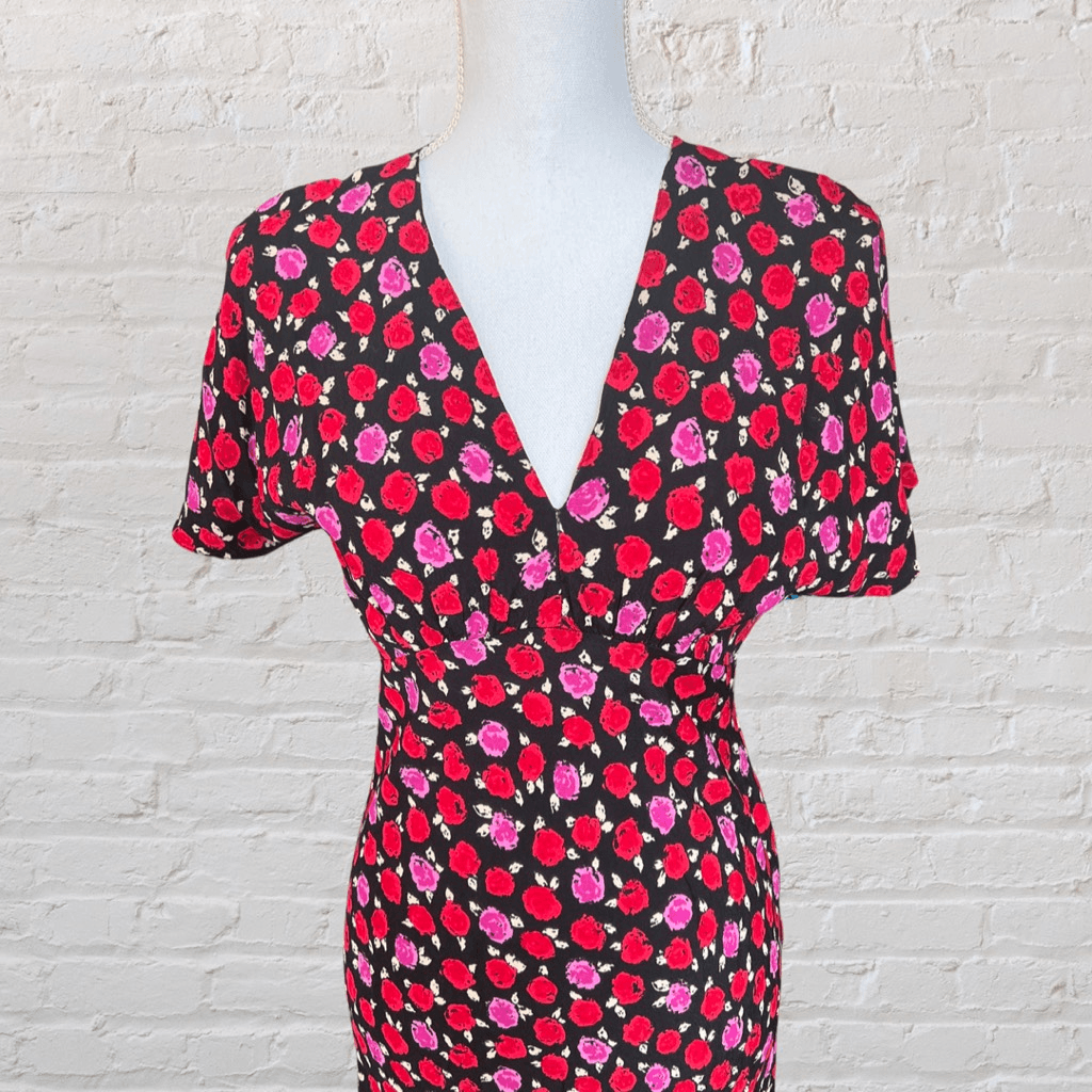 chinese dress ladies Zara Red Pink and Black Floral Print Maxi Dress main image 0