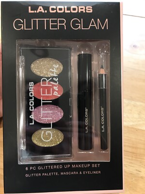 LA Colors Glitter Glam 6 Pc Eye Palette Makeup Glitter Shadow Mascara Liner Nwt