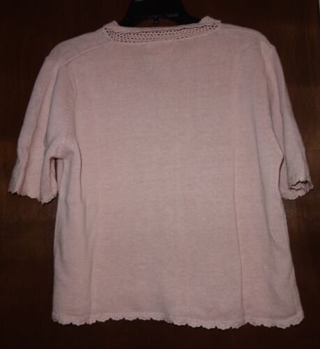 Sag Harbor Petite Light Pink Crocheted Trim Short Sleeve Sweater Petite Large - Picture 6 of 8