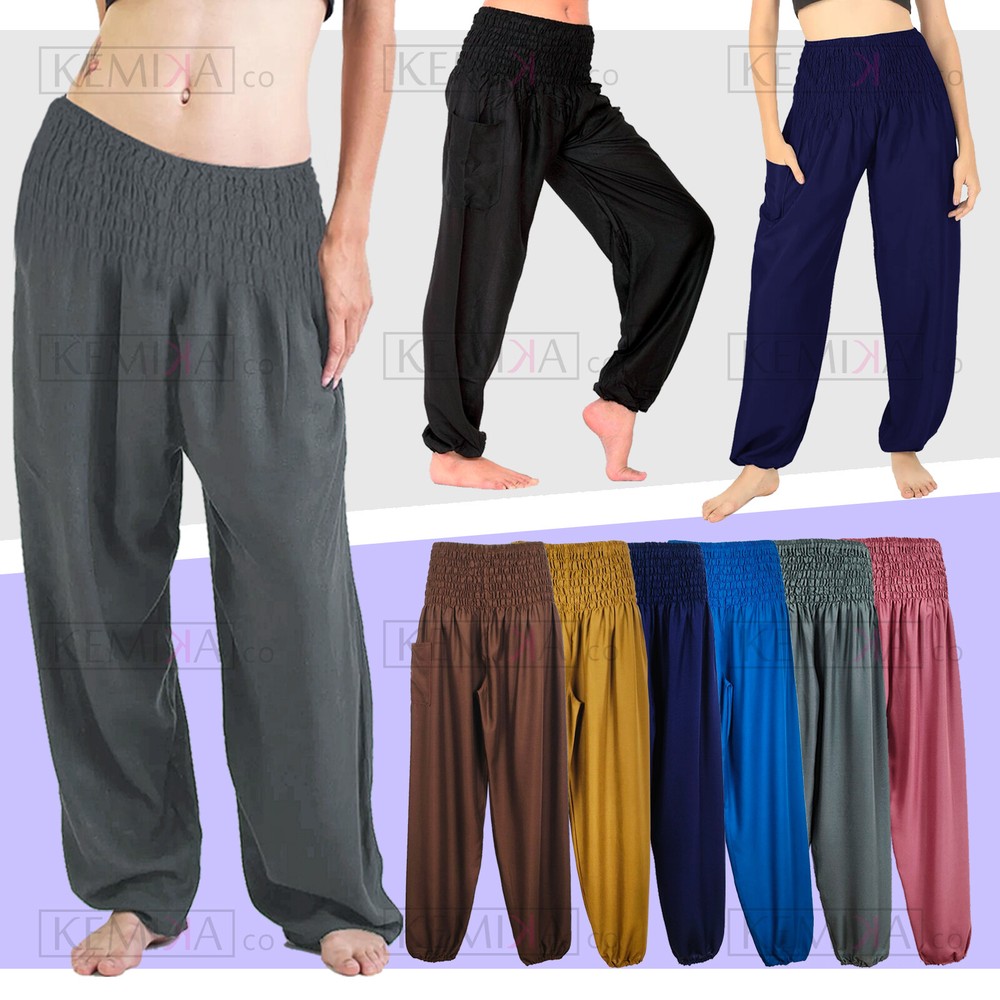 Ladies Smock Harem Pants Bohemian Boho Hippie Aladdin Yoga Genie Trousers HPC