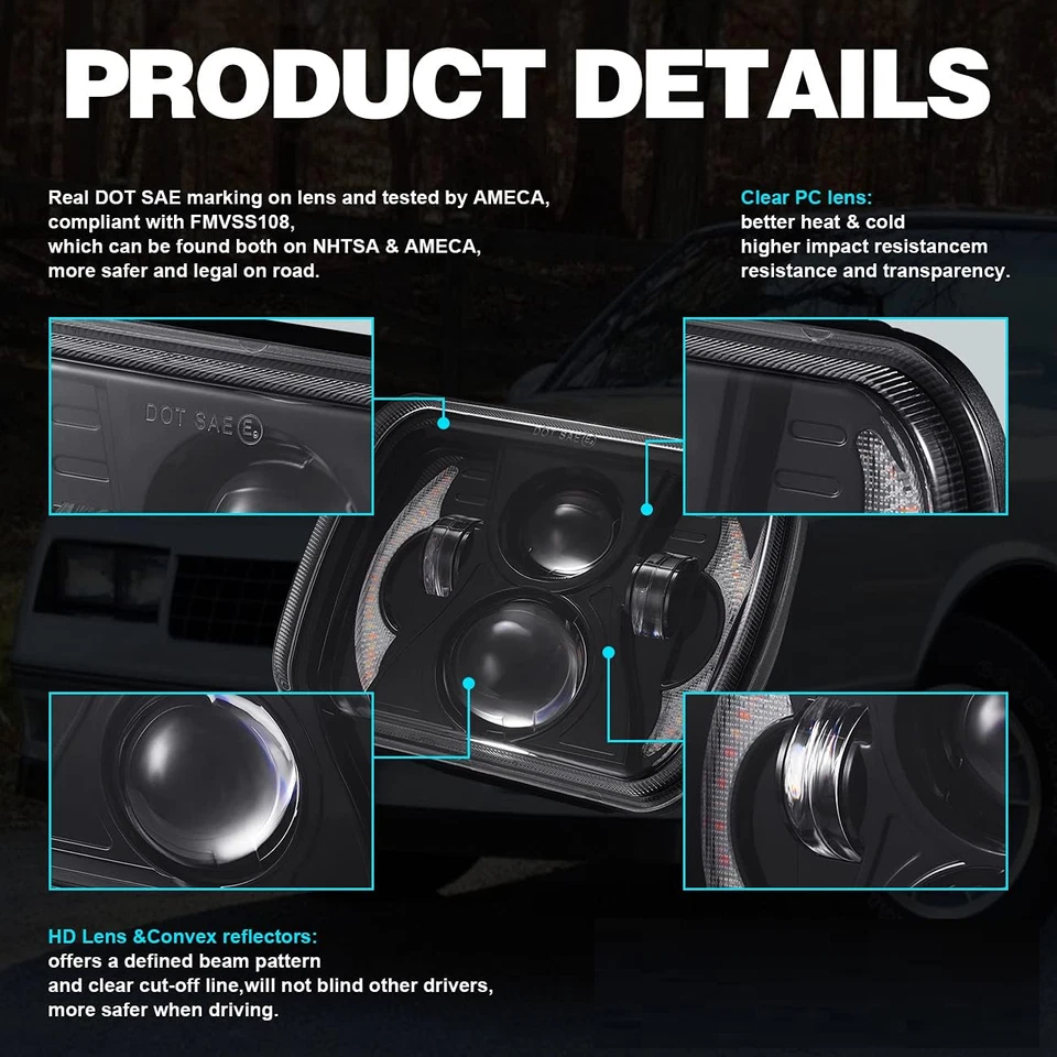 Par de faros LED 7x6" haz HI-Lo aptos para camioneta Chevy C1500 C2500 C3500 Suburban Foto 3 de 4