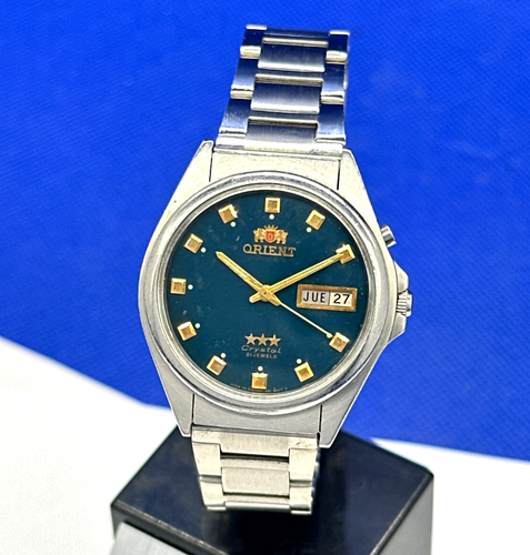 Orient 3 stars stainless steel automatic wristwatch dark green dial Japan - Picture 7 of 17