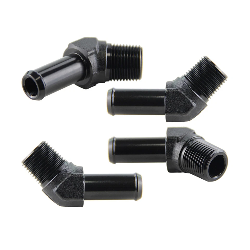 4 PIEZAS Aluminio AN8 3/8 NPT Macho a 1/2" Manguera Barba 45 Grados Adaptador Montaje Negro Foto 2 de 4