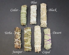 SET of 7 Sage Smudge SAMPLER: Black, Blue, Cedar, Yerba, Desert, Copal & Juniper
