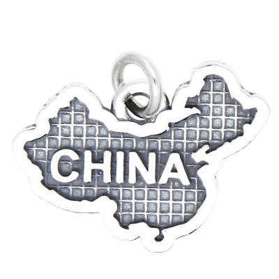 LGU  Sterling Silver Oxidized Travel Map of China Charm (With Options)