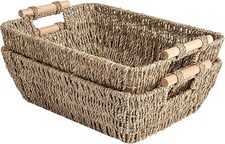 Hand-wovenlarge storagebaskets withwooden handles,wicker baskets fororganization