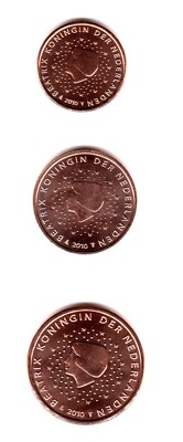1, 2 und 5 Cent NIEDERLANDE 2010 bankfrisch