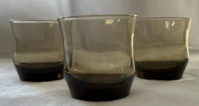 3 Libbey Apollo Tawny (Brown) Accent Tumblers Whiskey Old Fashioned VTG 70s MCM