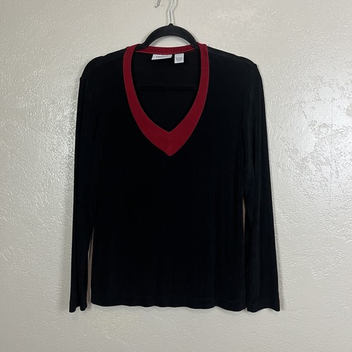 Camisa Chico's Travelers Talla 1 Negra Roja Cuello en V Elastizada Comodidad - Imagen 13 de 13