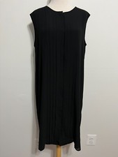 Ann Taylor Crew Neck Sleeveless Button-Front Pintuck Shift Dress Black Size M