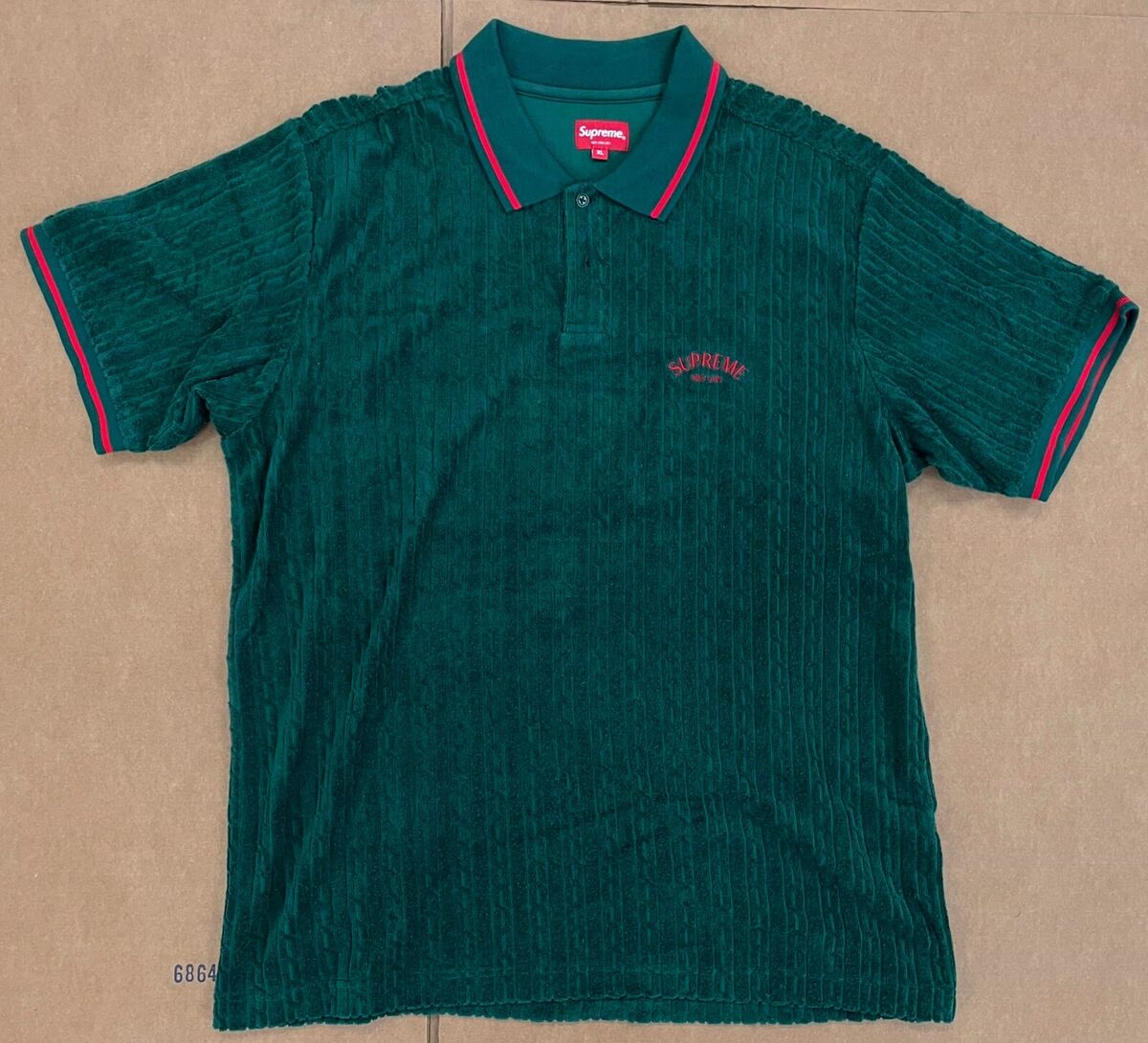 SS18 SUPREME CABLE KNIT TERRY POLO DARK GREEN RED SZ XL (#53 SS18 SUPREME CABLE KNIT TERRY POLO DARK GREEN RED SZ XL (#53