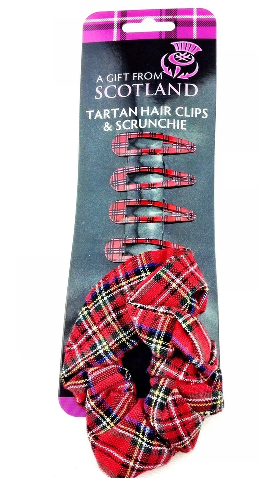 Red Tartan Hair Clips And Scrunchie - Royal Stewart - 4 Clips - 1 Scrunchie - Image 1 of 1