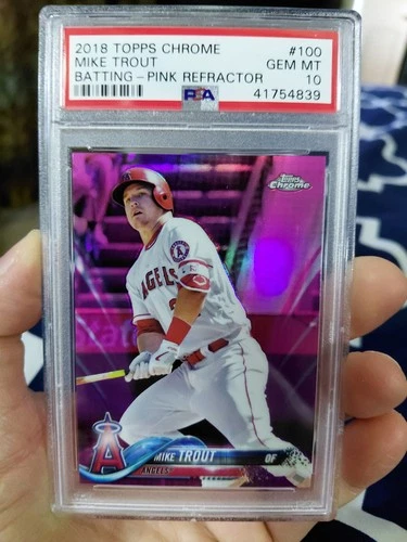 2018 TOPPS CHROME MIKE TROUT #100 BATTING PINK REFRACTOR PSA 10 GEM MINT
