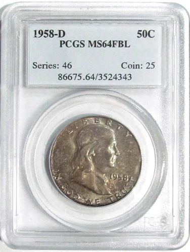 1958-D FRANKLIN Silver Half Dollar PCGS MS 64 FBL