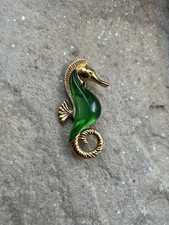 vintage Trifari green jelly belly seahorse brooch