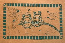 Hand Printed Linocut Greeting Cards, Frog Friends, Set of 4, 4 x 6in 