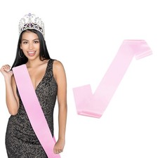 1-Pack Blank Satin Sash, 3.8 Inch Party Sash for Birthday/DIY Pink 