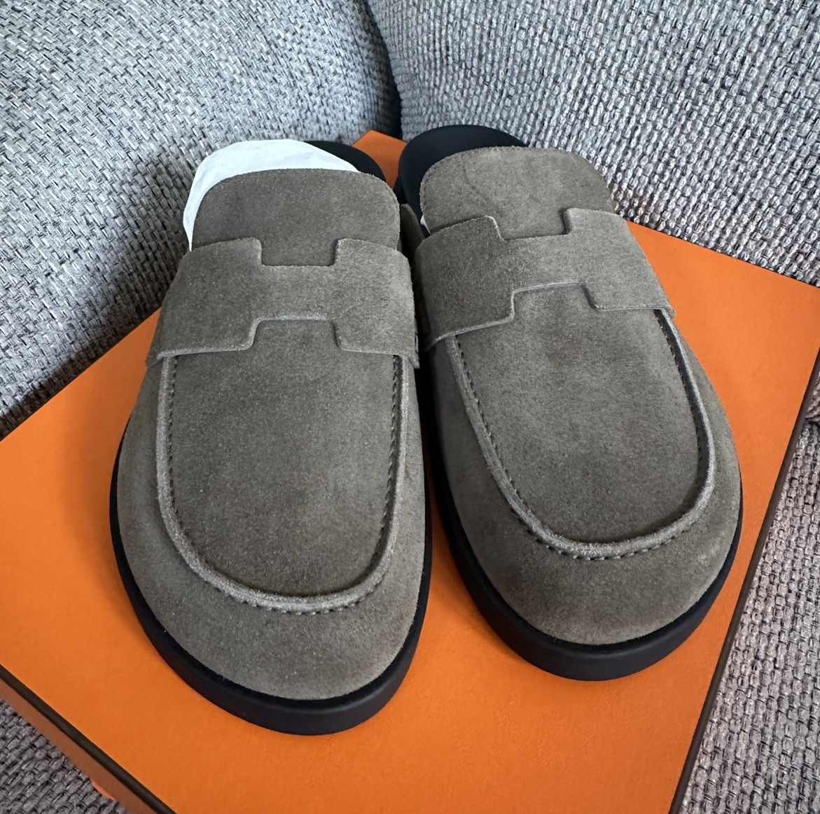 size 42.5EU NEW HERMES Etoupe Suede Goatskin Men's Go Mule | eBay