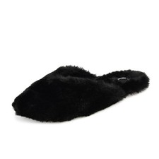 Journee Collection Womens 8 M Black Sundown Flat Fuzzy Faux Fur Slippers NIB ZX5