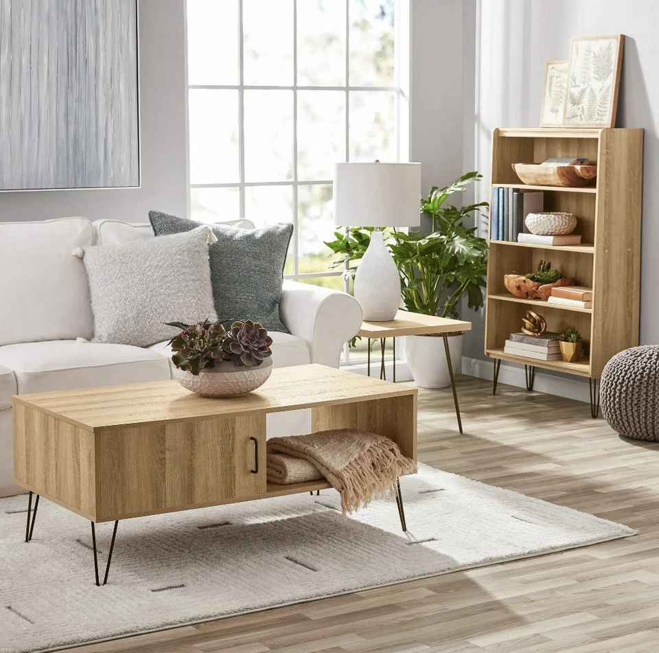 Hairpin Rectangle Coffee Table Modern Oak Living Room Storage Home Furniture New - Image 3 of 4