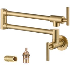 High-Arc Brushed Gold Pot Filler Faucet - Double Swing Arms