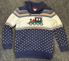 GYMBOREE Boys Fair Isle Train Sweater Shawl Collar Holiday Winter Navy 5T