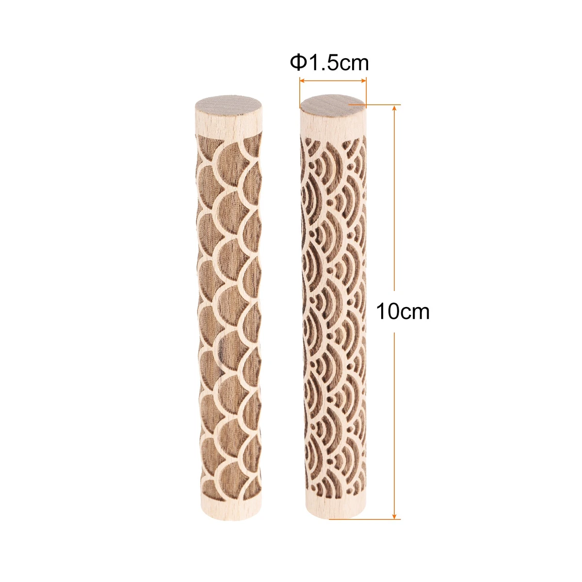 Herramientas de cerámica de madera con patrón de ventilador de onda de agua de 10 cm con rodillo de madera 2 piezas