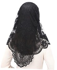 Triangle Catholic Chapel Mantilla Veils - Short Camellia Embroidery Black