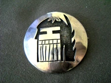 Southwestern Native American Hopi Long Hair Kachina Head Sterl Silver Pin Brooch