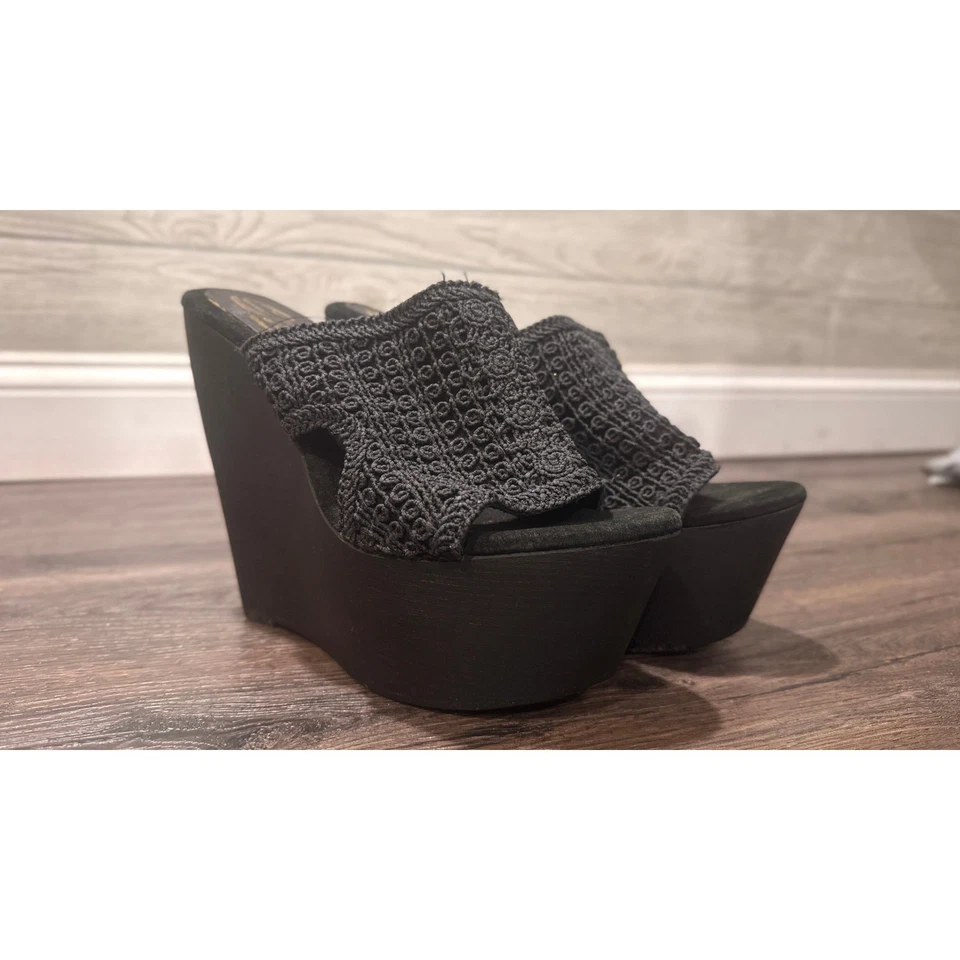 Sandalias de plataforma de cuña de ganchillo negras colección vintage Sbicca - talla 9,5 Foto 2 de 4