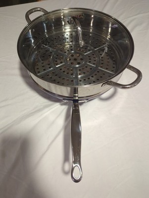 Simply Ming 13'' Blue Wok Nonstick Frying Pan Steamer Insert & Glass Lid Cookware