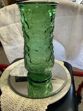 E.O.Brody Co Vintage Green CrinkleGlass Flower Fern Vase 9" Cleveland, Ohio, USA