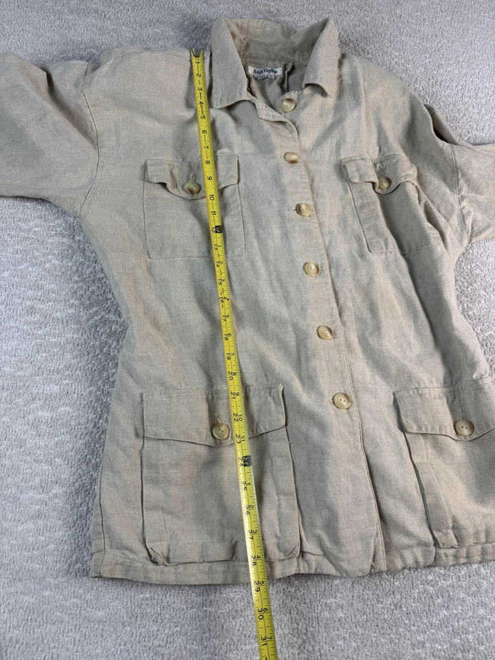 Jaqueta Ann Taylor Feminina Grande Bege Linho Algodão Safari Utilitário Botão Frontal - Imagem 3 de 4