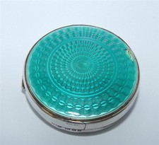 Art Deco Sterling Silver Guilloche Enamel Compact Turquoise 1930 1241