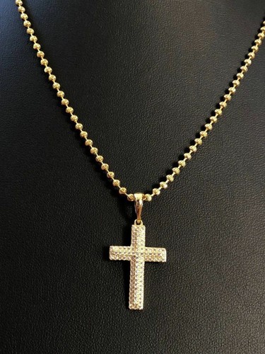 Sterling Silver 925 *14k Gold Plated* Men's Small Cross Pendant CZ - Picture 6 of 9