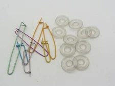  Lot of 8 Knitting Stitch Holders Row Counters & 10 Plastice Yarn Winders