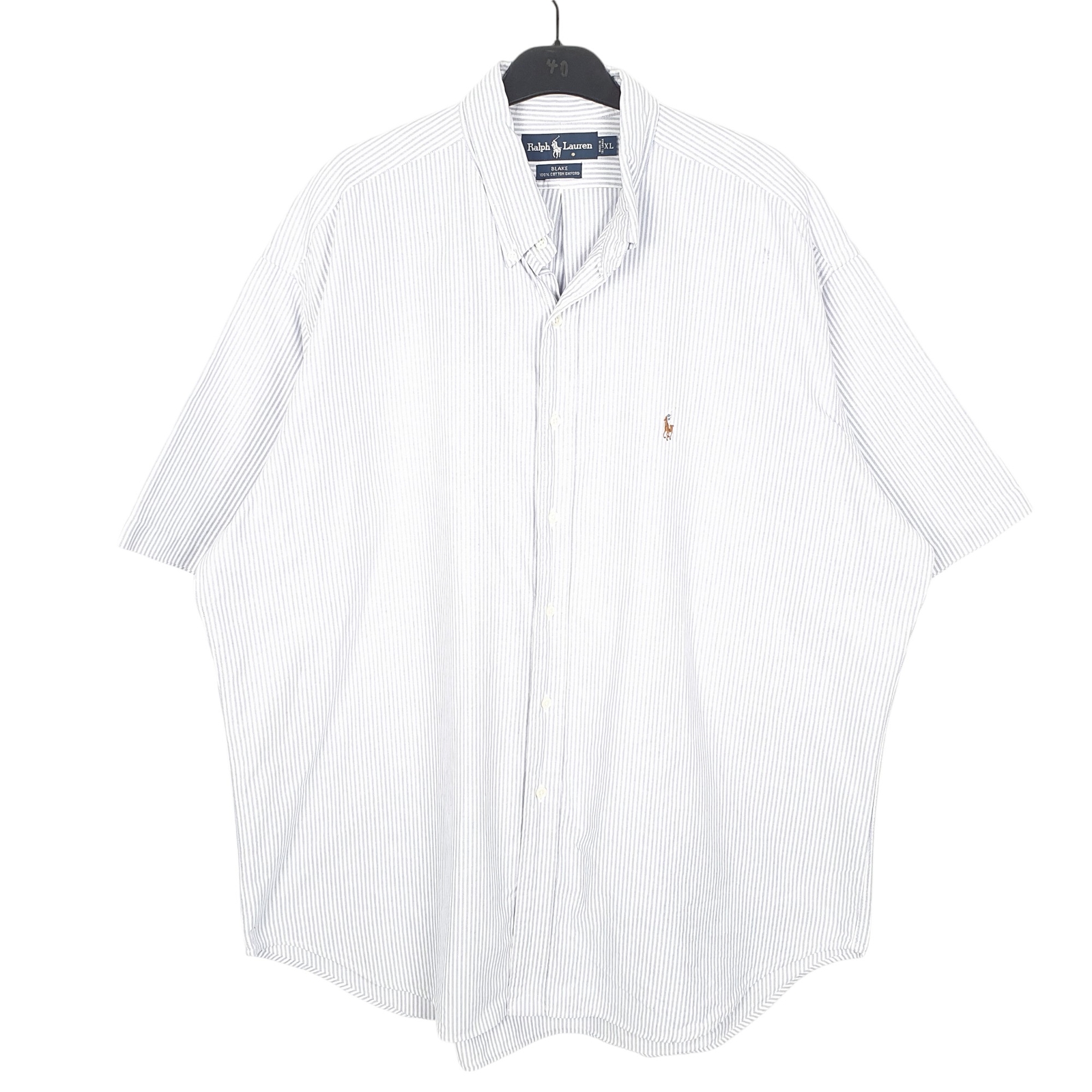 RALPH LAUREN Blue Striped Shirt Blake Fit Oxford Short Sleeve Cotton  XXL