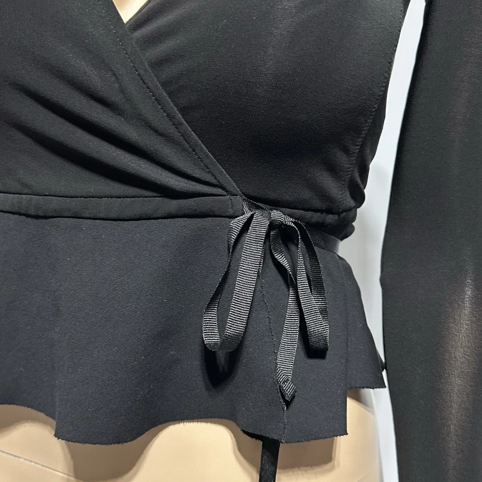 Blusa envolvente negra RED VALENTINO para mujer talla XS peplum lazo cintura manga larga Foto 2 de 4