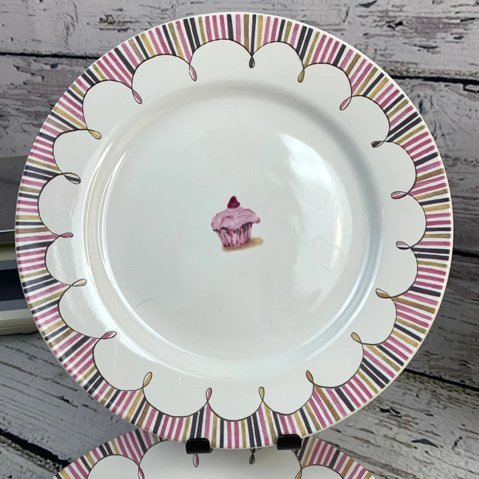 Juego de 4 platos de postre Rosanna diseño corazón de postre borde a rayas 9 pulgadas Foto 3 de 4